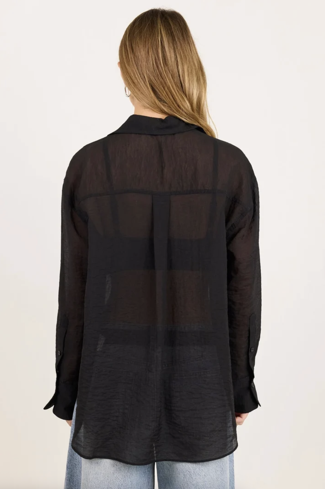 Stories Be Told Reflex Semi Sheer Oversized Boyfriend Shirt Black | Women's Clothing | Gretel Lane