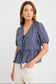 Restore Tie Front Peplum SS Top (Navy Stripe)