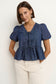 Restore Tie Front Peplum SS Top (Storm Blue Chambray)