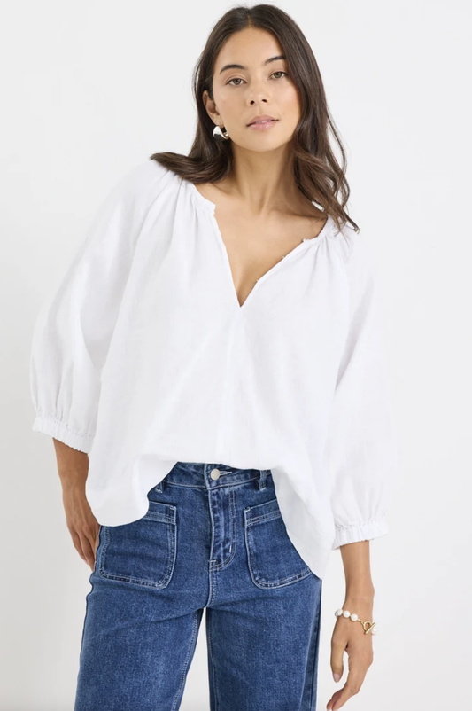 RE:UNION Revolutionary Linen Relaxed Long Sleeve Top White | Women's Tops | Gretel Lane
