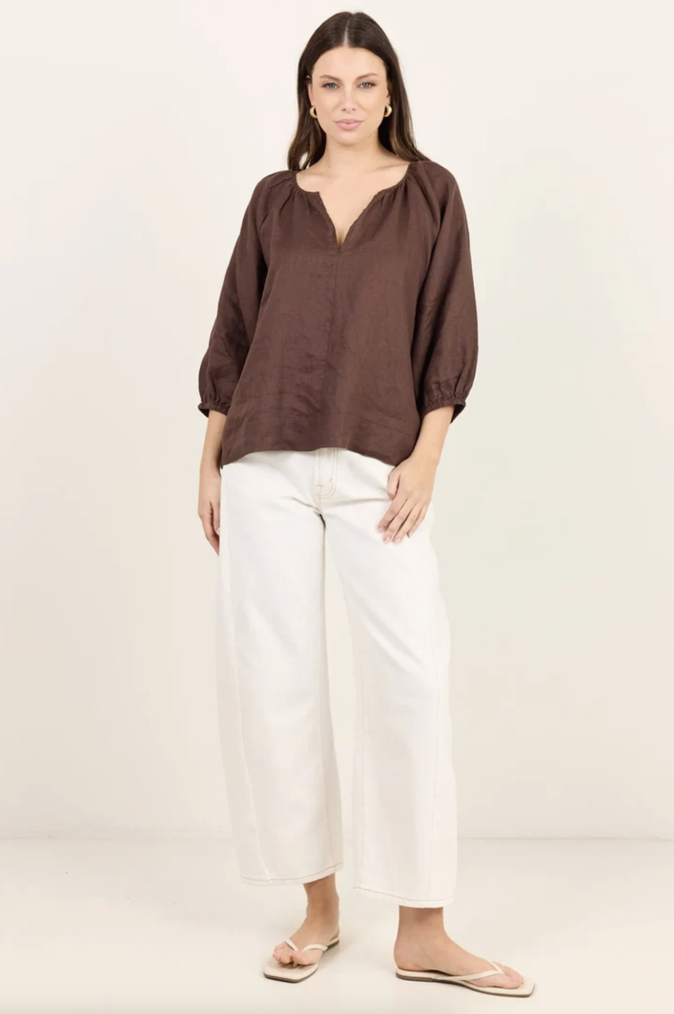 RE:UNION Revolutionary Linen Relaxed  Long Sleeve Top Dark Chocolate | Women's Clothing | Gretel Lane
