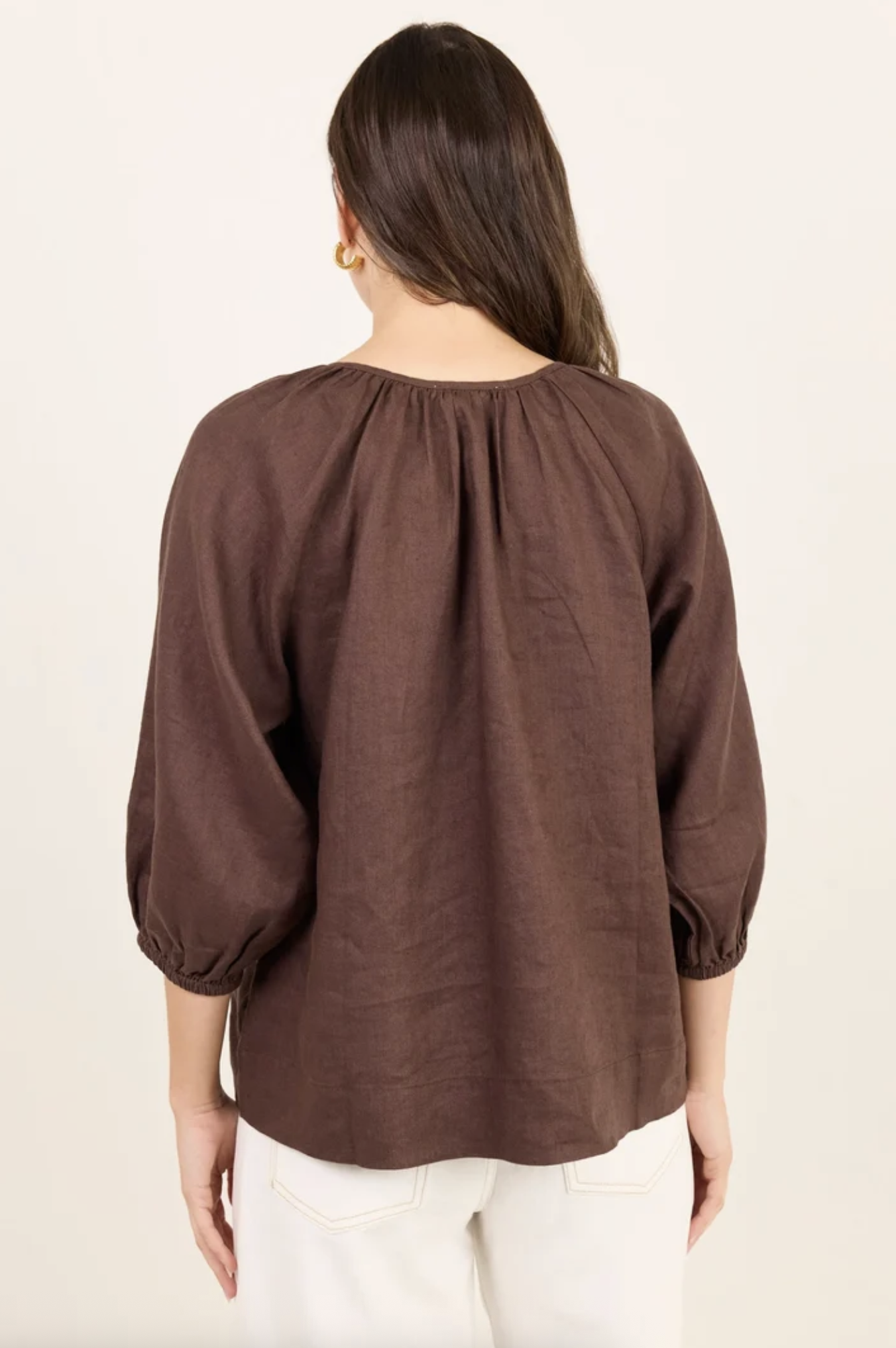 RE:UNION Revolutionary Linen Relaxed  Long Sleeve Top Dark Chocolate | Women's Clothing | Gretel Lane