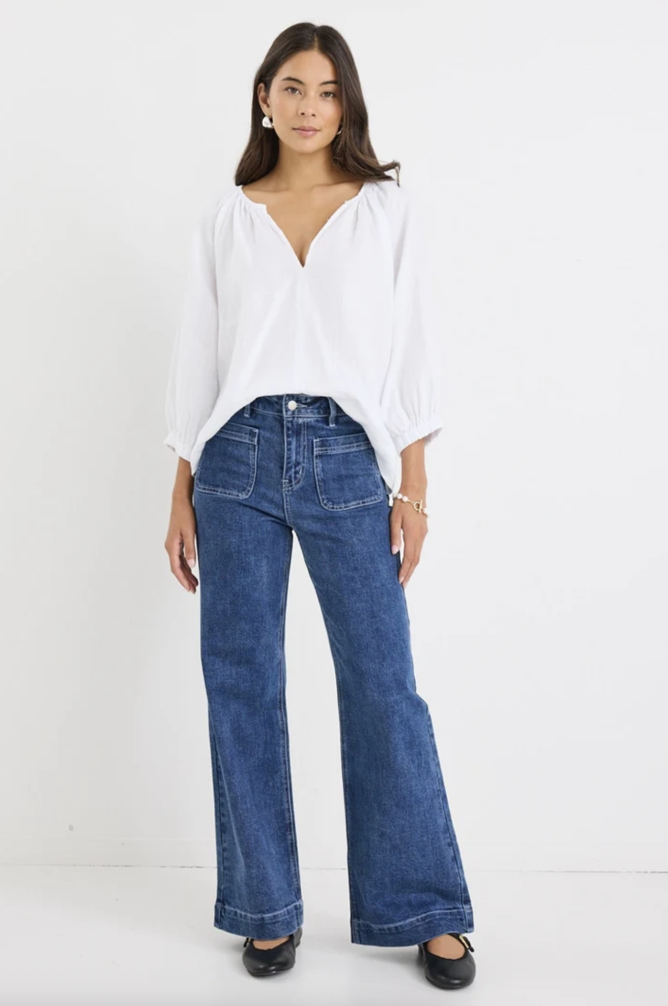 RE:UNION Revolutionary Linen Relaxed  Long Sleeve Top White | Women's Tops | Gretel Lane