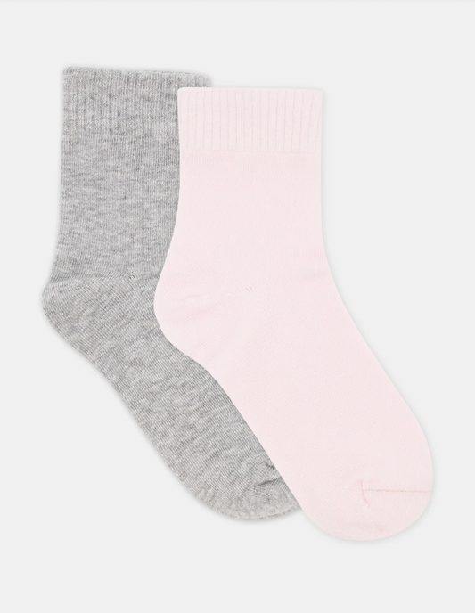 Ambra Rib Top Crew Sock - 2 Pair Pack in Grey Marle & Dahlia Pink | Women's Socks | Gretel Lane