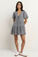 Roam Puff Sleeve Tie Front Mini Dress (Navy Gingham)
