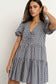 Roam Puff Sleeve Tie Front Mini Dress (Navy Gingham)