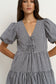 Roam Puff Sleeve Tie Front Mini Dress (Navy Gingham)