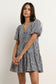 Roam Puff Sleeve Tie Front Mini Dress (Navy Gingham)