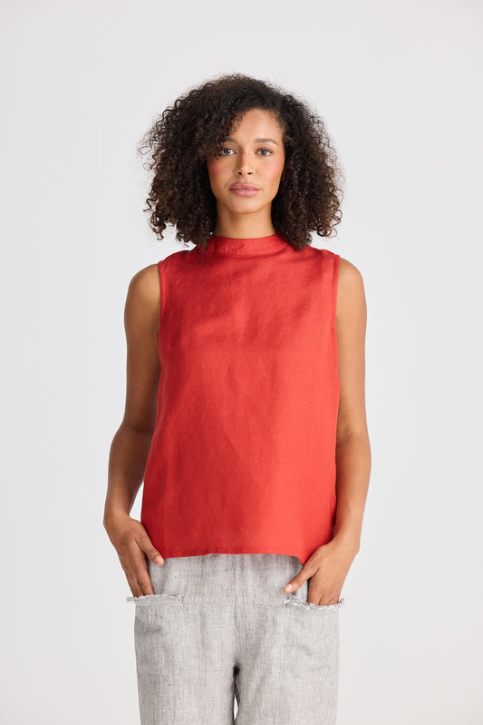 Adel Top (Cherry Linen Blend)