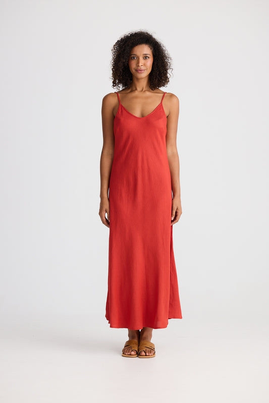 Coco Bias Dress (Cherry Linen Blend)