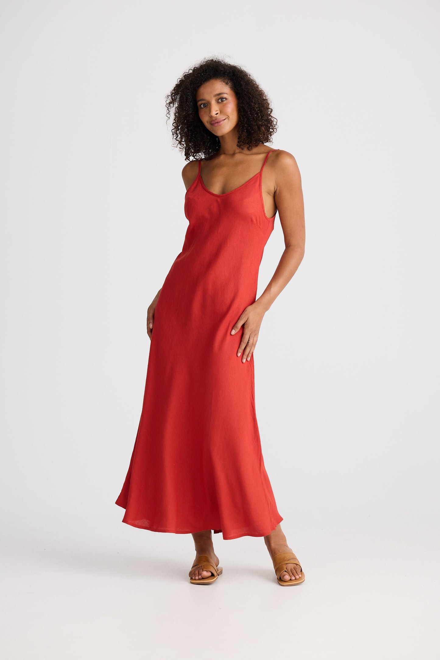Coco Bias Dress (Cherry Linen Blend)