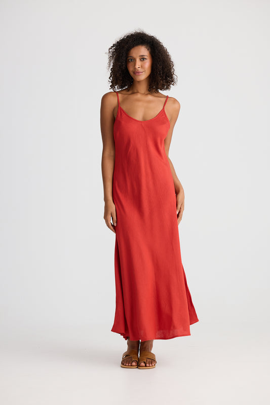 Coco Bias Dress (Cherry Linen Blend)
