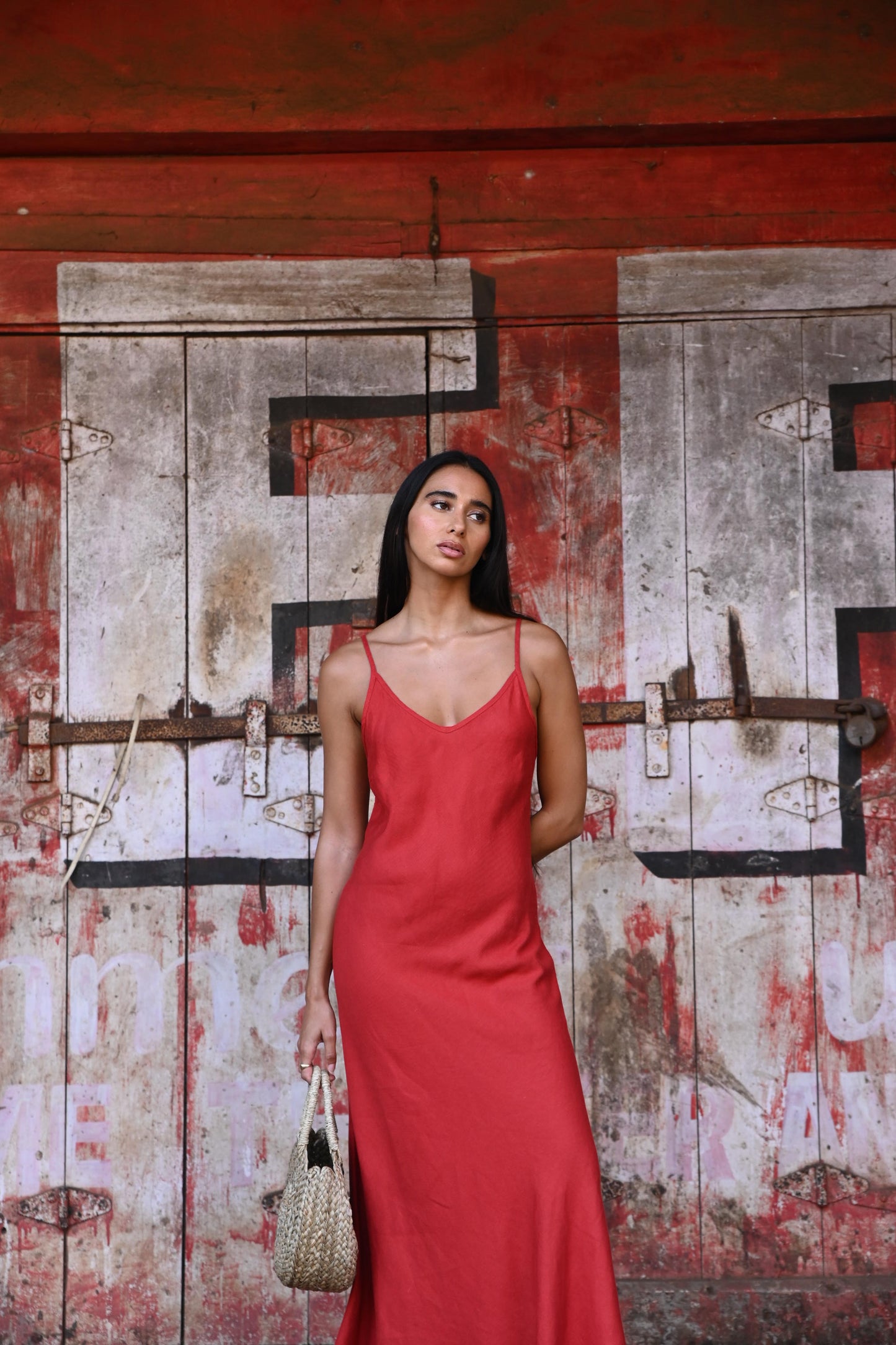 Coco Bias Dress (Cherry Linen Blend)