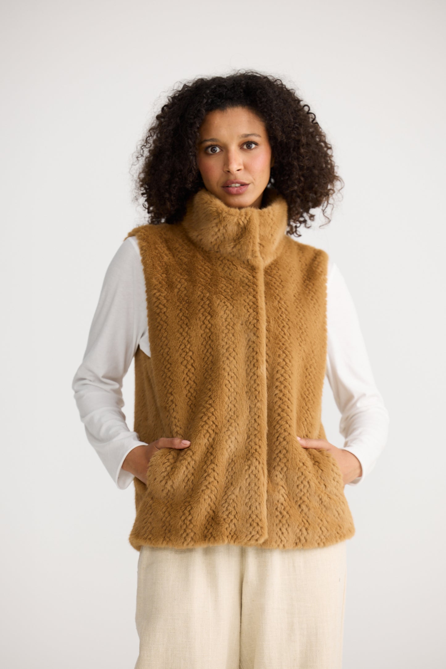 The Shanty Corporation Bruna Faux Fur Vest in Camel | Women's Vests | Gretel Lane