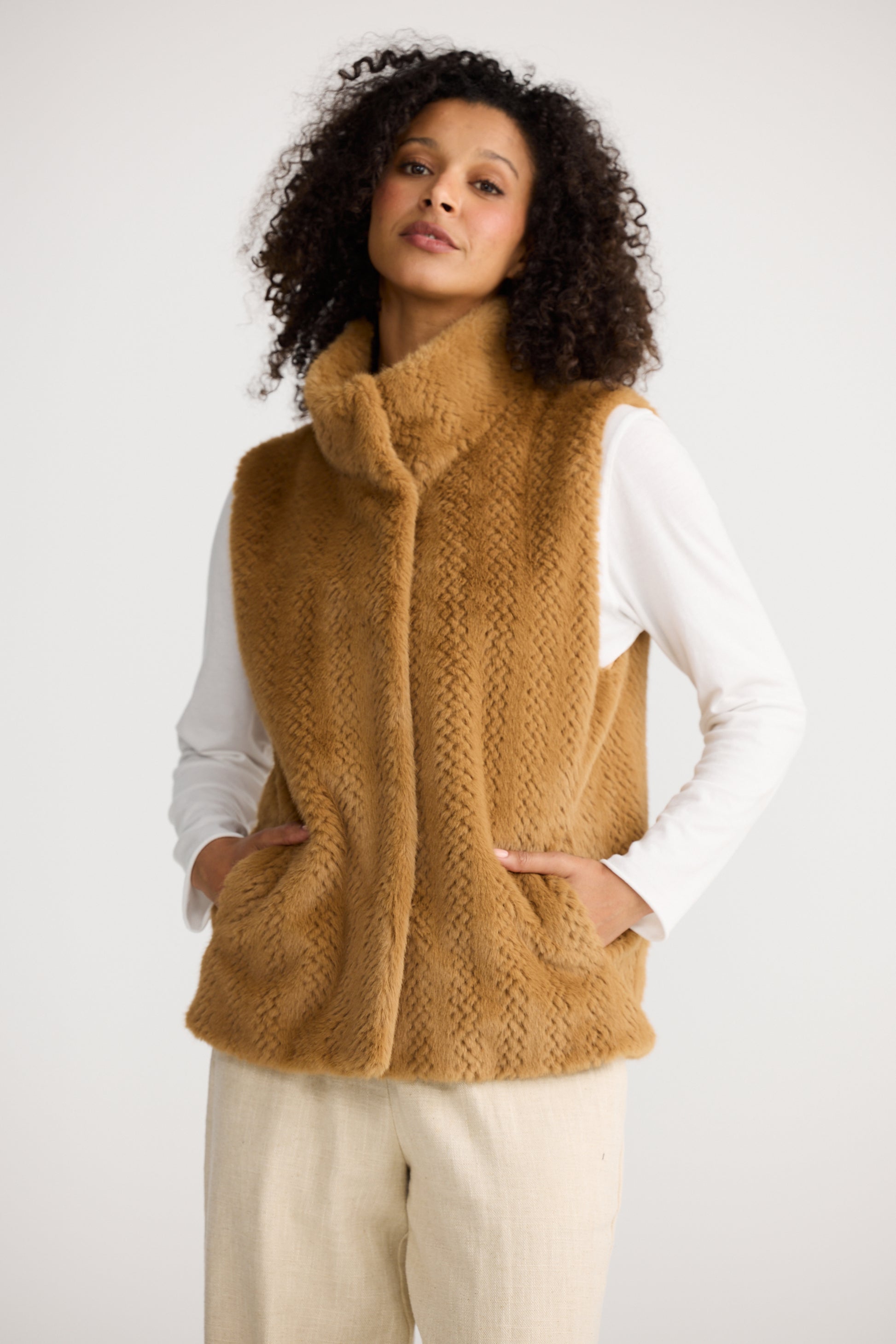 The Shanty Corporation Bruna Faux Fur Vest in Camel | Women's Vests | Gretel Lane