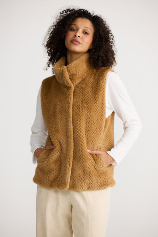 The Shanty Corporation Bruna Faux Fur Vest in Camel | Women's Vests | Gretel Lane