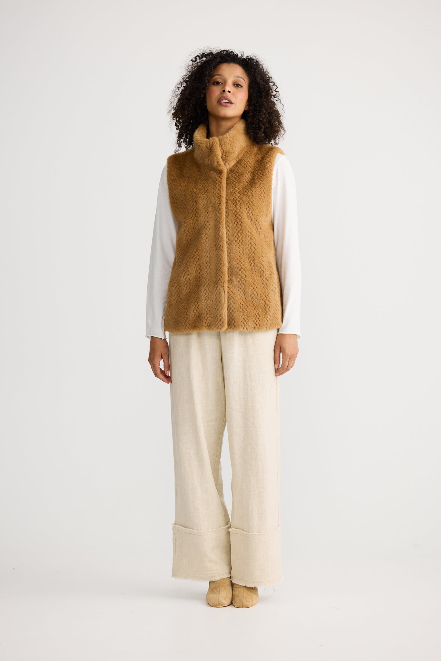 The Shanty Corporation Bruna Faux Fur Vest in Camel | Women's Vests | Gretel Lane