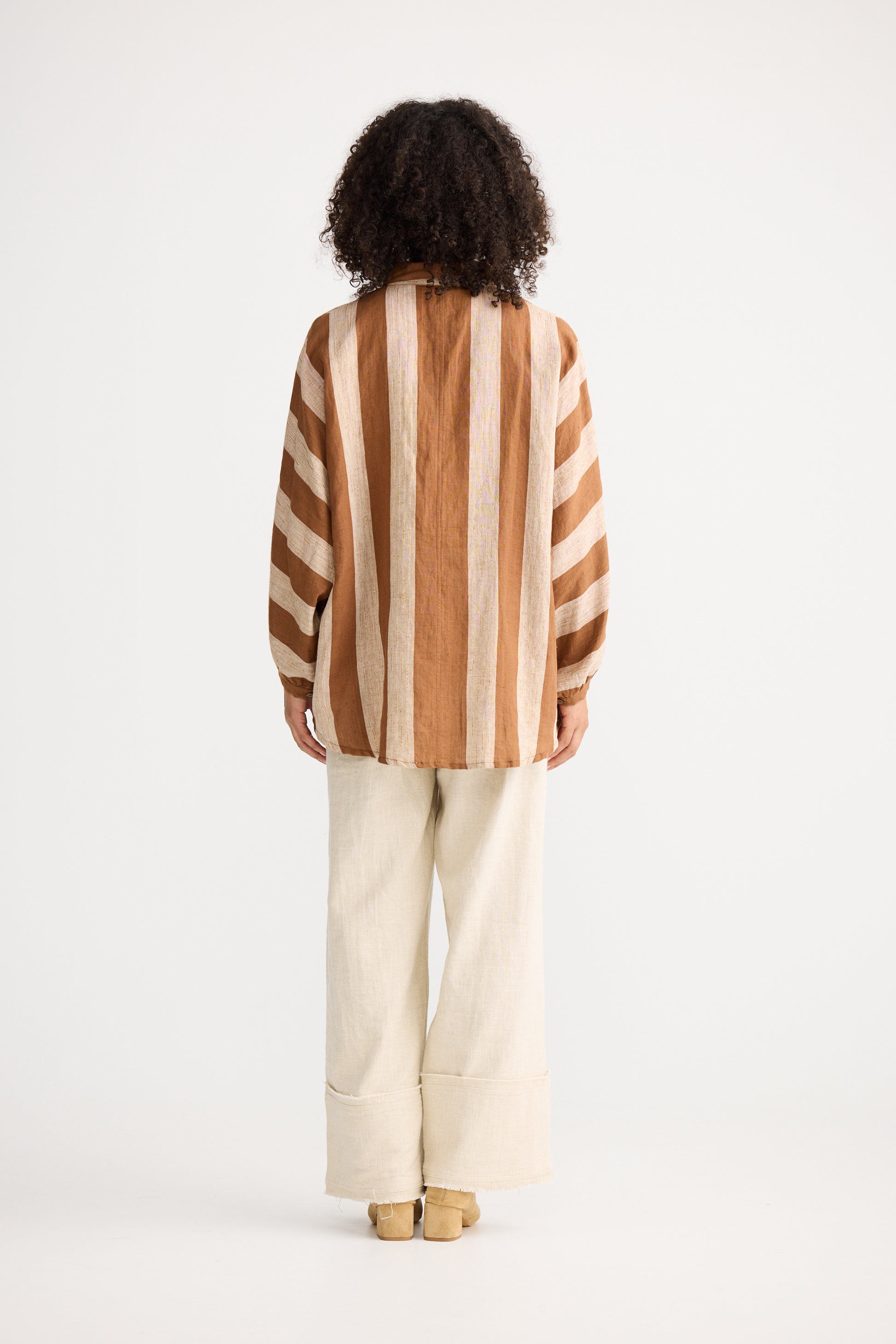 The Shanty Corporation Milano Linen Blend Shirt in Tan Stripe | Women's Clothing | Gretel Lane