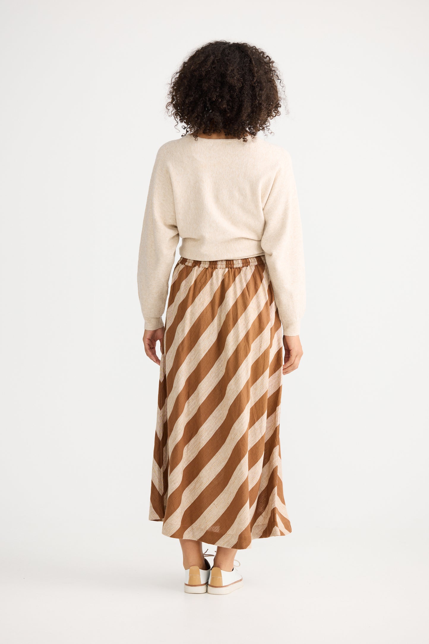 The Shanty Corporation Nadia Midi Skirt in Tan Stripe | Women's Clothing | Gretel Lane
