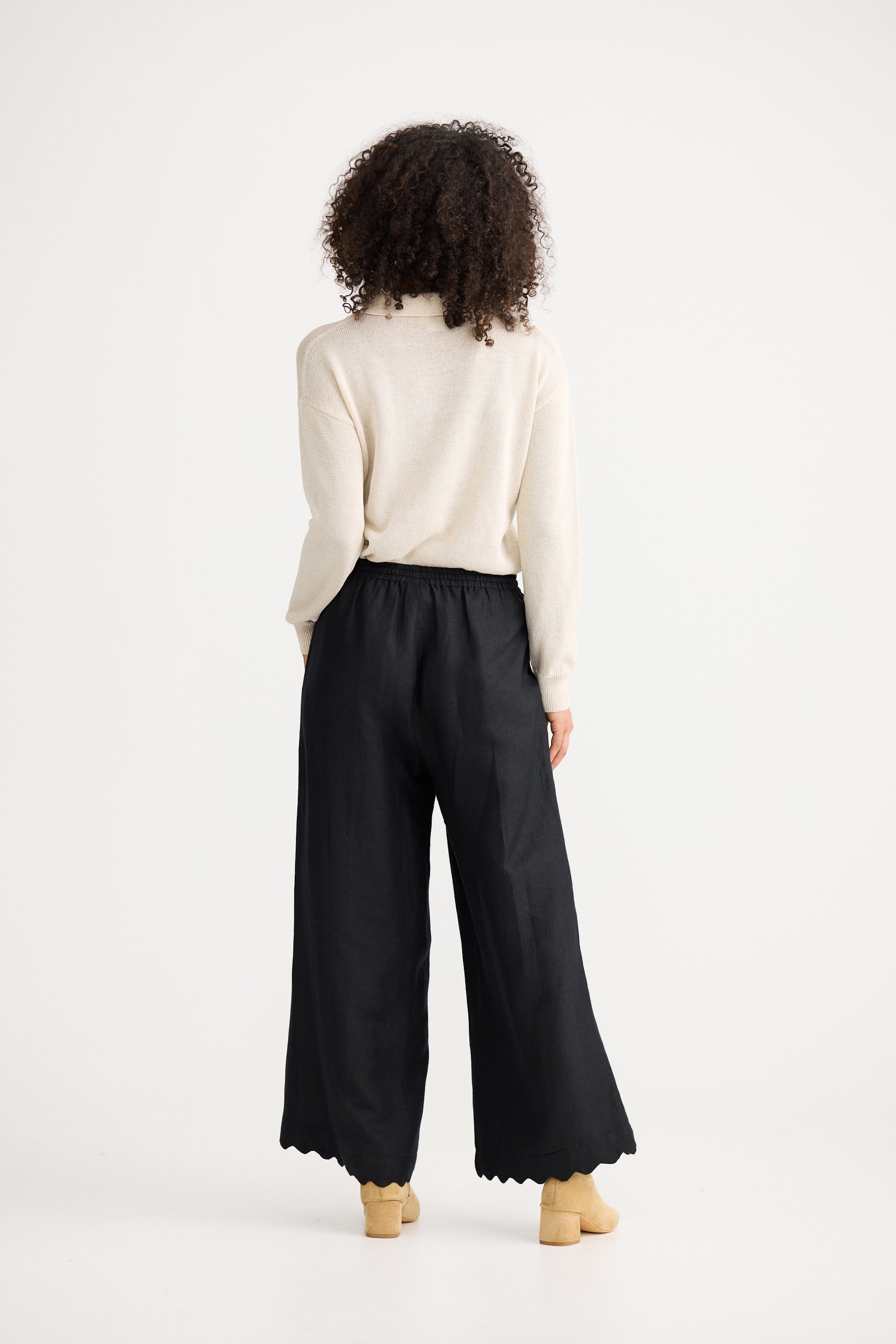 The Shanty Corporation Sardinia Scalloped Linen Pant in Black | Women's Clothing | Gretel Lane