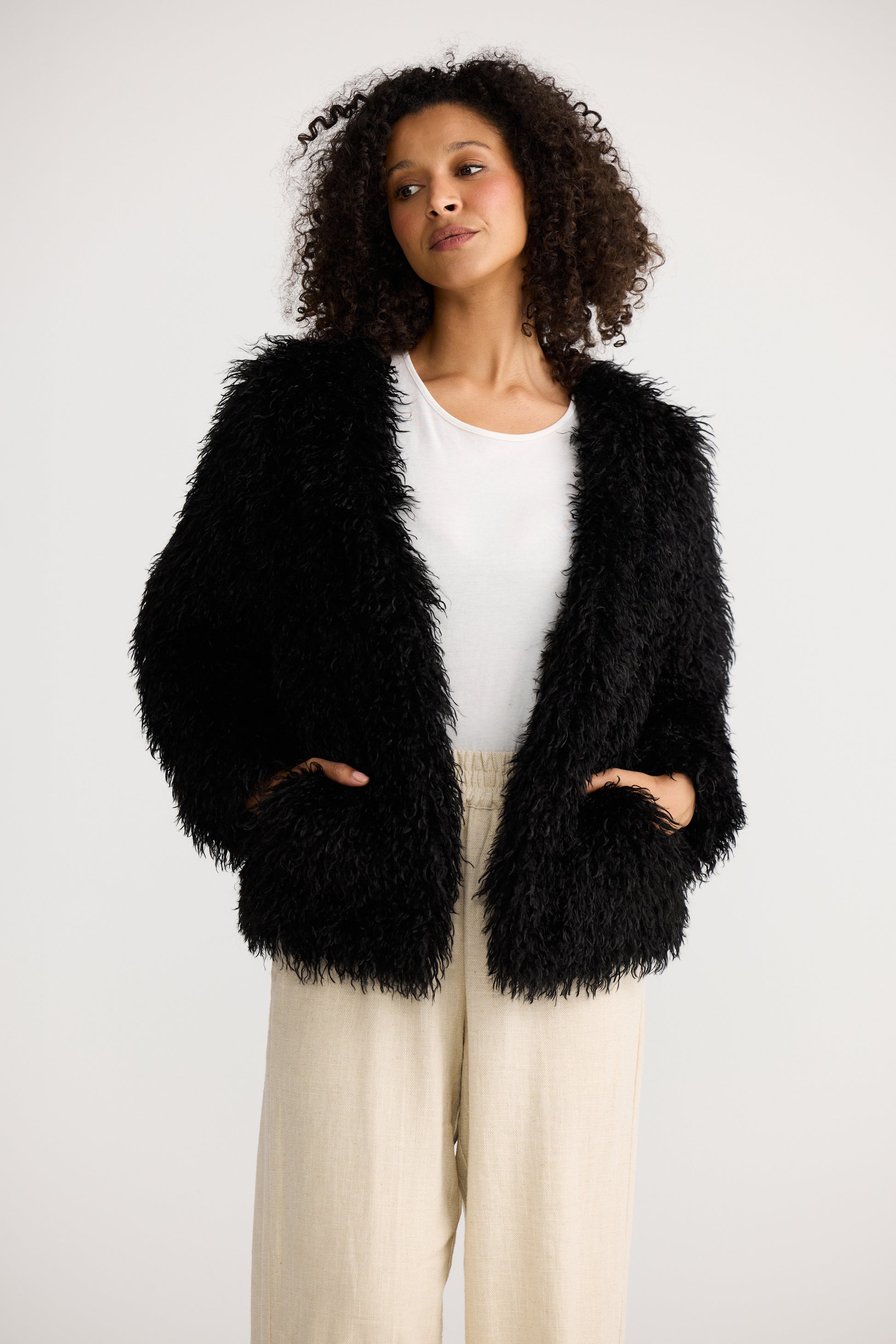 The Shanty Corporation Tolstoy Faux Fur Jacket in Black | Women's Jackets | Gretel Lane