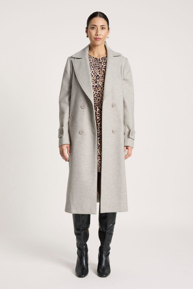 Eb & Ive Women's Sable Longline Beige Coat  | Gretel Lane