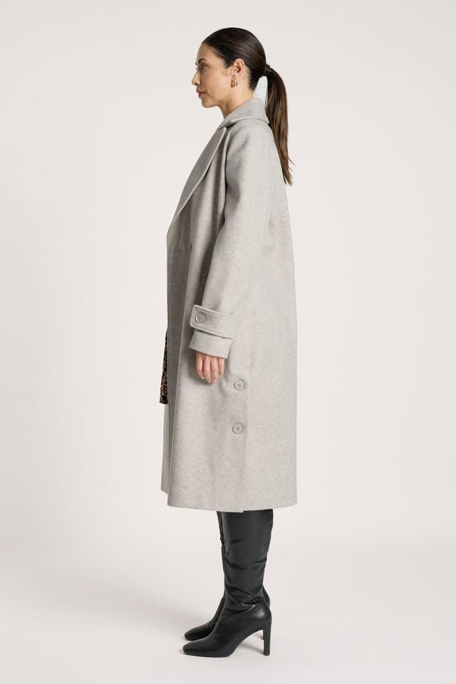 Eb & Ive Women's Sable Longline Beige Coat  | Gretel Lane