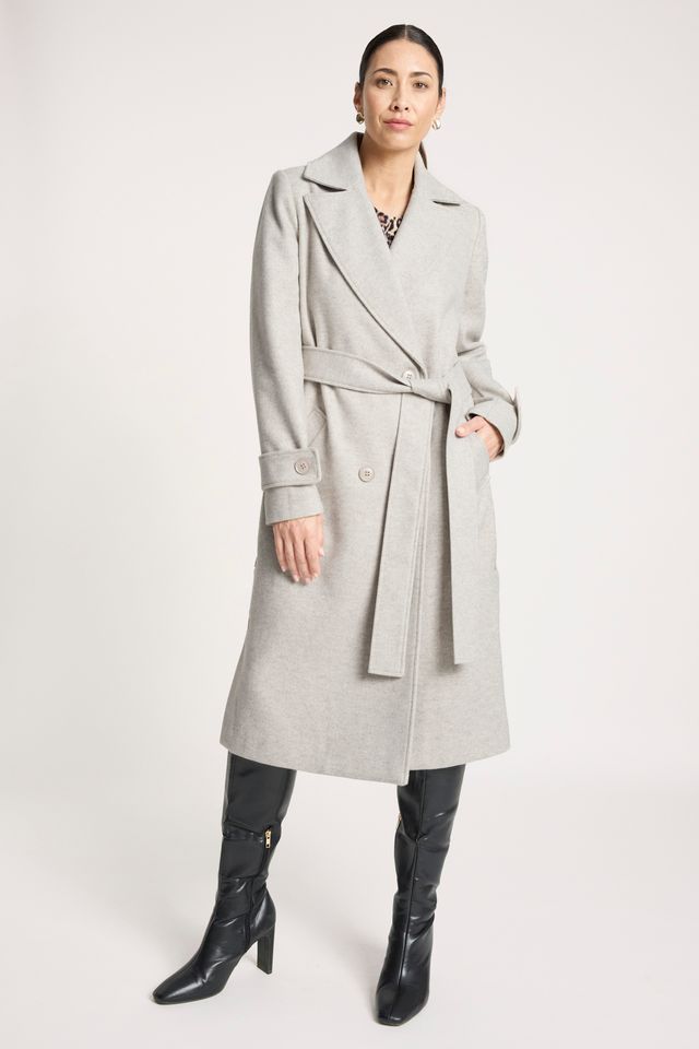 Eb & Ive Women's Sable Longline Beige Coat  | Gretel Lane