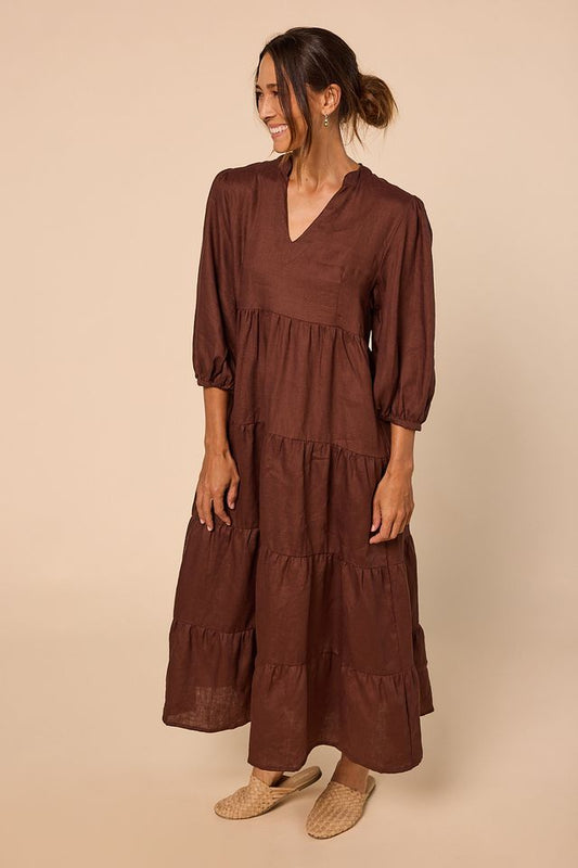 Sabre V-Neck Dress (Raisin)