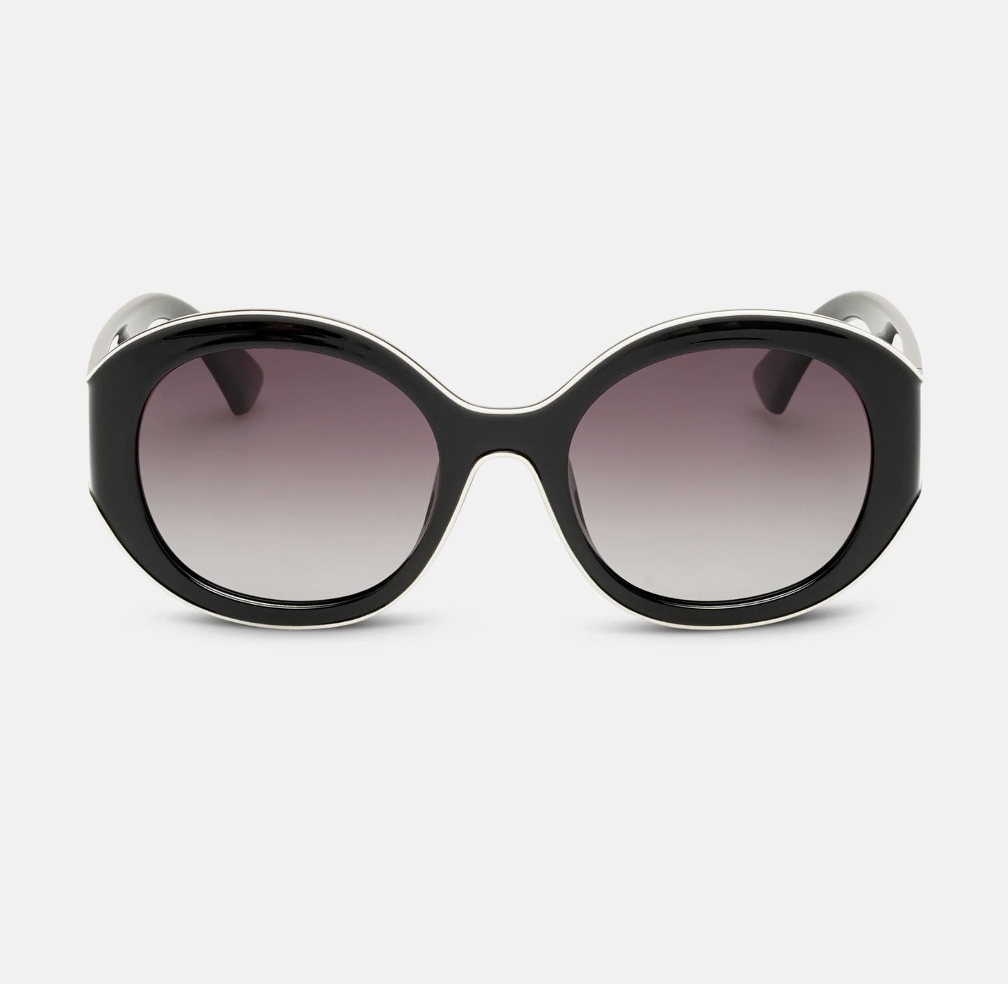 Locello Sabrina Round Polarised Sunglasses Black/Off White | Women's Sunglasses | Gretel Lane