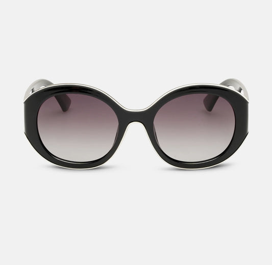 Locello Sabrina Round Polarised Sunglasses Black/Off White | Women's Sunglasses | Gretel Lane