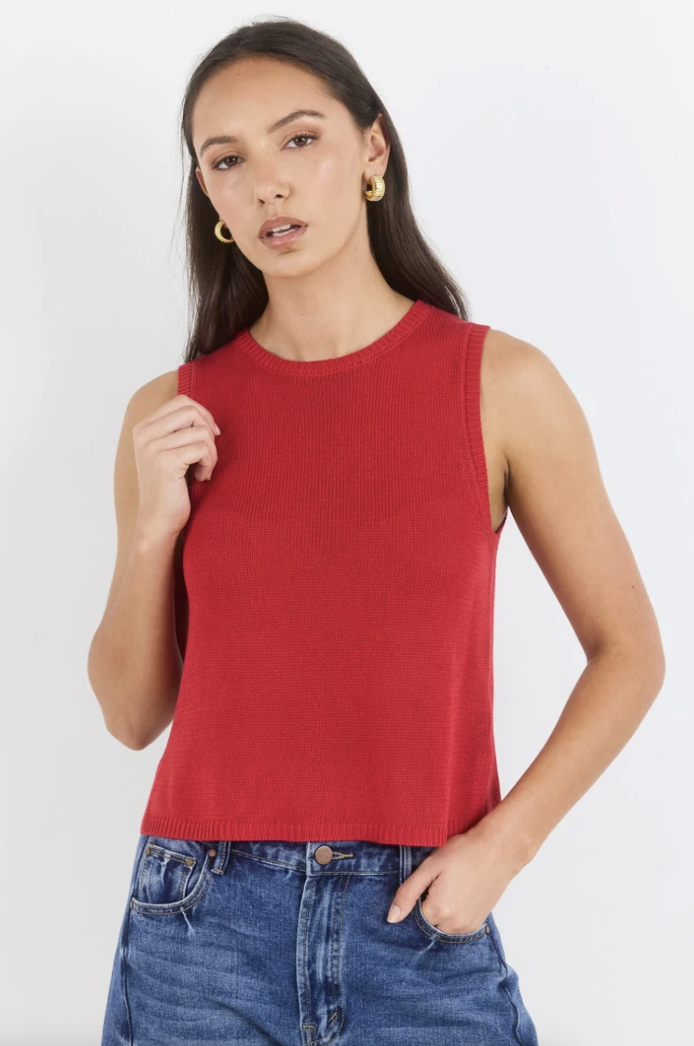 Among The Brave Salute Relaxed Sleeveless Knit Top Red | Women's Clothing | Gretel Lane