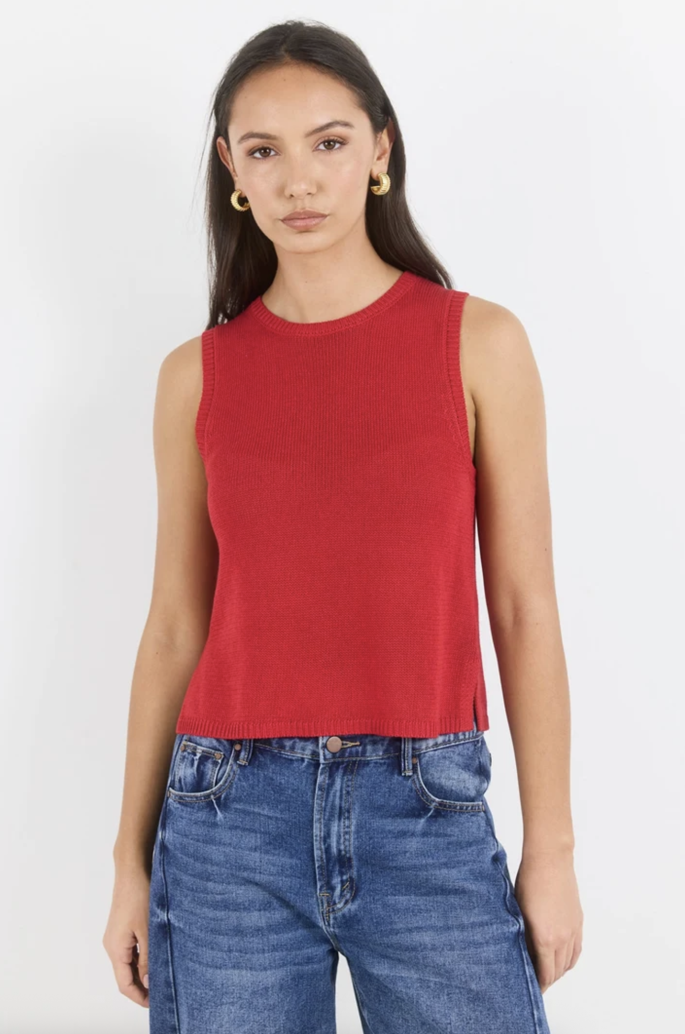 Among The Brave Salute Relaxed Sleeveless Knit Top Red | Women's Clothing | Gretel Lane