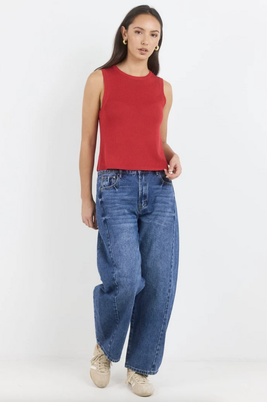 Among The Brave Salute Relaxed Sleeveless Knit Top Red | Women's Clothing | Gretel Lane