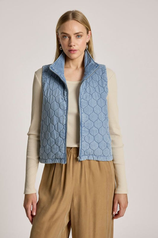 Eb & Ive Denim Blue Quilted Cropped Sansi Vest | Gretel Lane