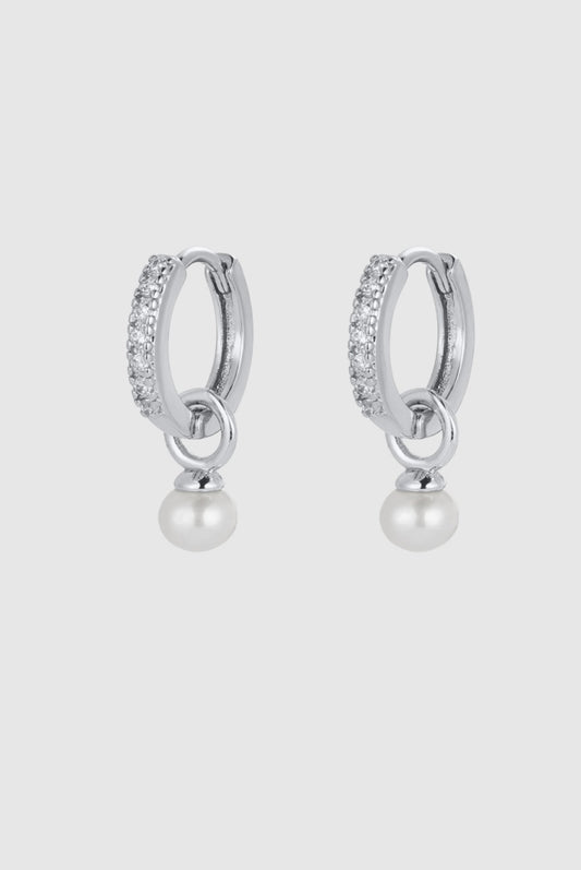 Zafino Women's Silver Scarlette Drop Pearl Hoop | Gretel Lane
