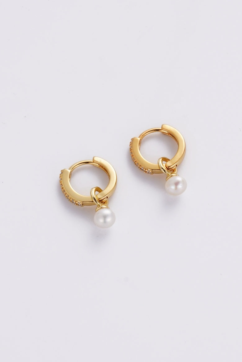 Zafino Women's Gold Scarlette Pearl Drop Hoop | Gretel Lane