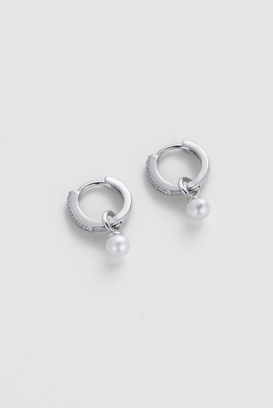 Zafino Women's Silver Scarlette Drop Pearl Hoop | Gretel Lane