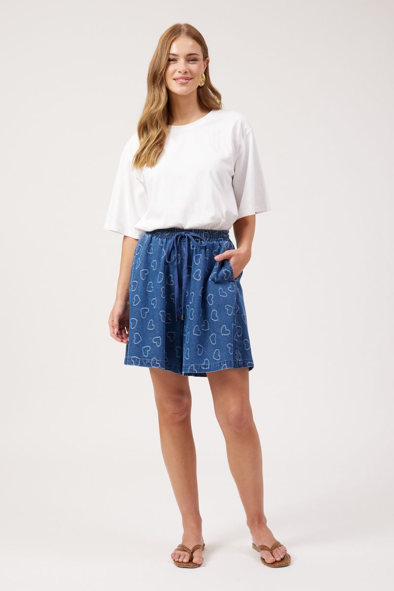 HAVEN Sicily Heart Denim Mid Length Short Indigo | Women's Clothing | Gretel Lane