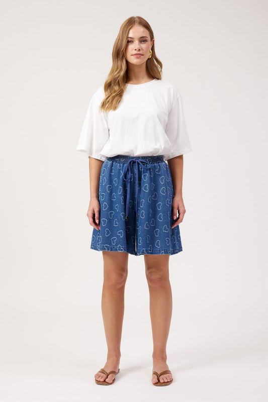 HAVEN Sicily Heart Denim Mid Length Short Indigo | Women's Clothing | Gretel Lane