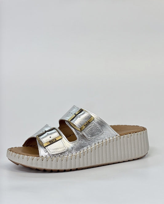 Sala Solena Womens  Platform Sole Slip-On Sandal Silver | Gretel Lane | Womens Platform Sandal