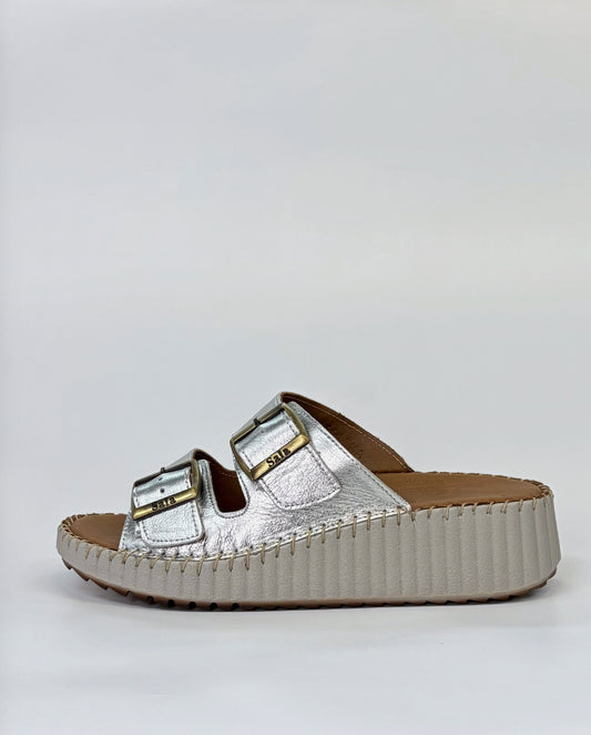 Sala Solena Womens  Platform Sole Slip-On Sandal Silver | Gretel Lane | Womens Platform Sandal