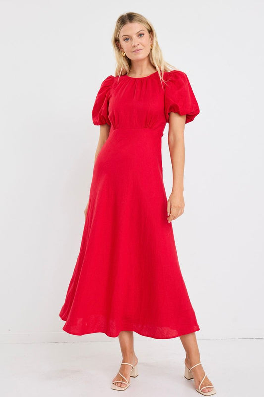 Stage Puff Sleeve Floaty Maxi Dress (Cherry)