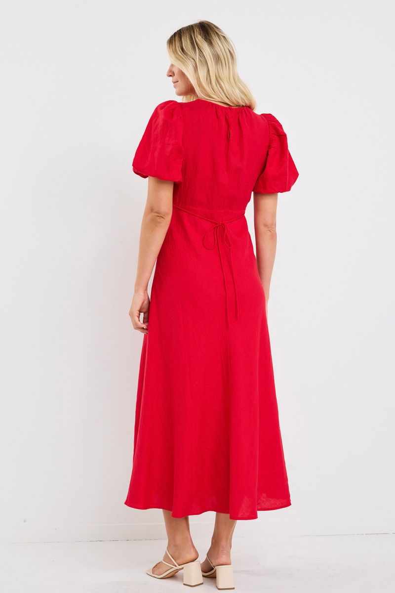 Stage Puff Sleeve Floaty Maxi Dress (Cherry)
