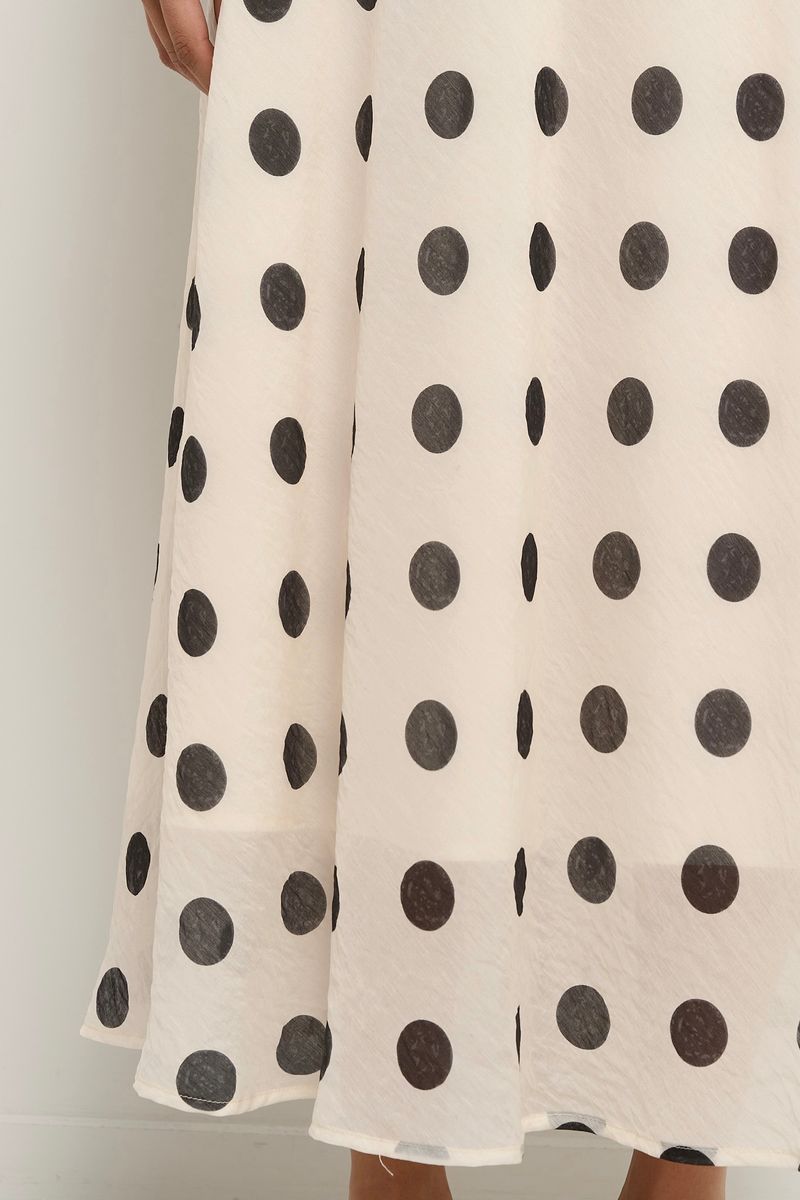 Stage Puff Sleeve Floaty Maxi Dress (Cream/Black Polka Dot)