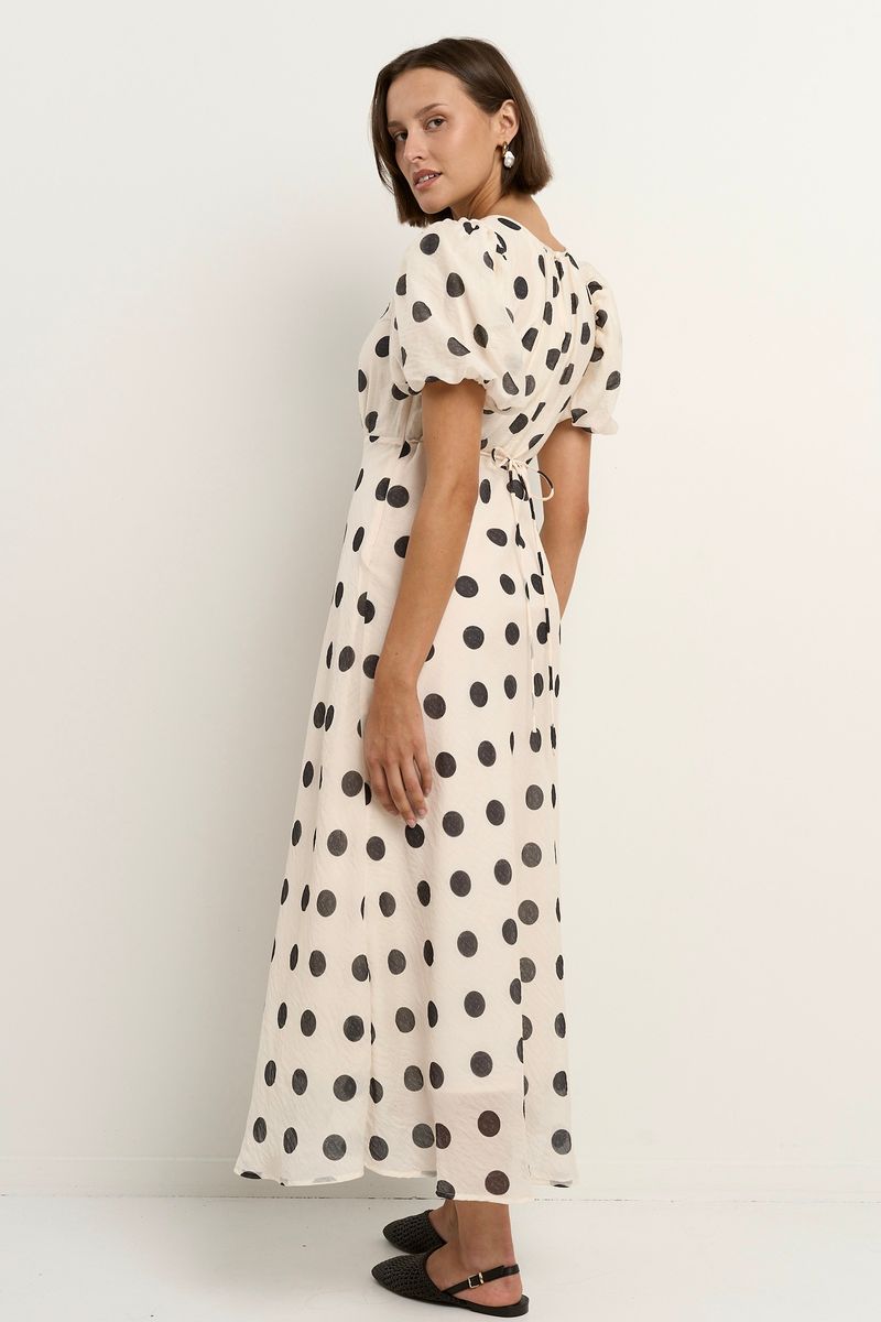 Stage Puff Sleeve Floaty Maxi Dress (Cream/Black Polka Dot)