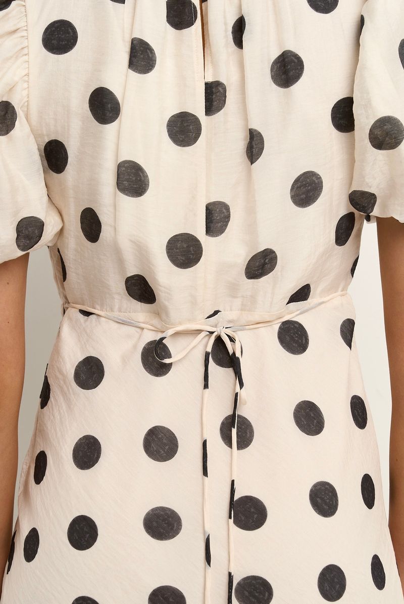 Stage Puff Sleeve Floaty Maxi Dress (Cream/Black Polka Dot)