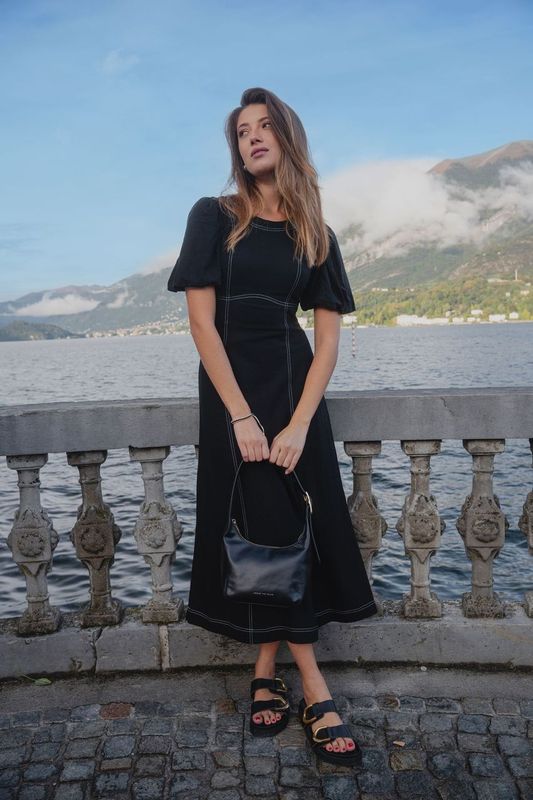 State SS Midi Dress (Black Linen Blend)