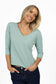 Humidity Women's Surf Green Cotton 3/4 Sleeve Stella V-neck Tee | Gretel Lane