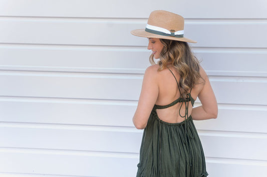 Stevie Panama Ribbon Unisex Olive White